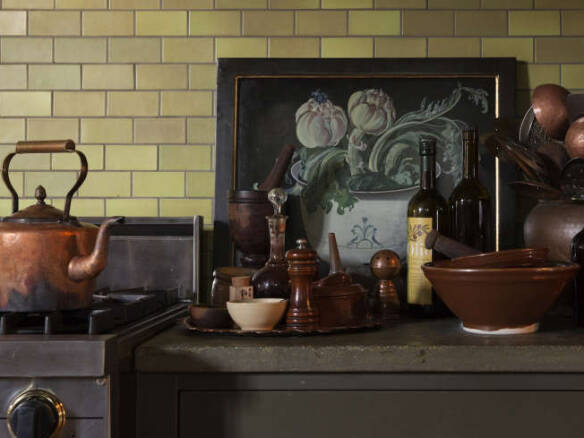 alice waters kitchen vignette copper pot herbs oils   1 584x438