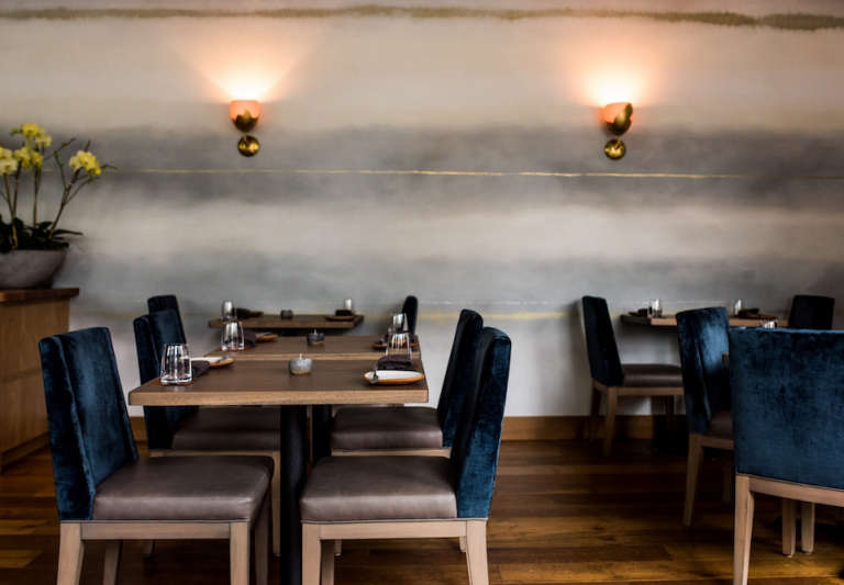 restaurant dining room san francisco painted motif walls  